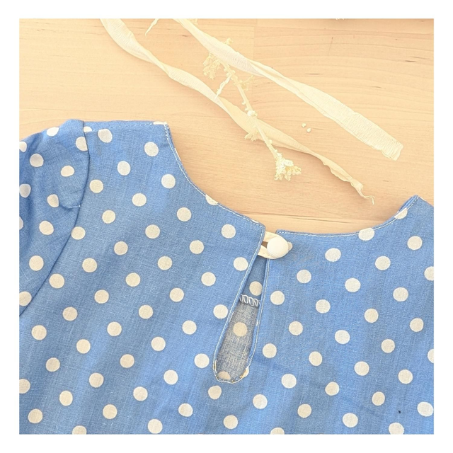 Noël – Ensemble robe + gilet – Tissu coton bleu à pois blanc