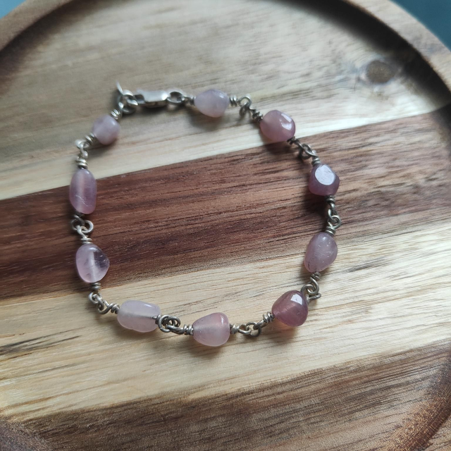 Bracelet Argent 925 et Quartz Rose 