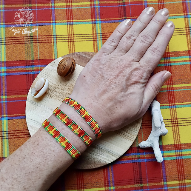 Madras Tissé (Étroit): Rouge / Jaune / Orange / Vert