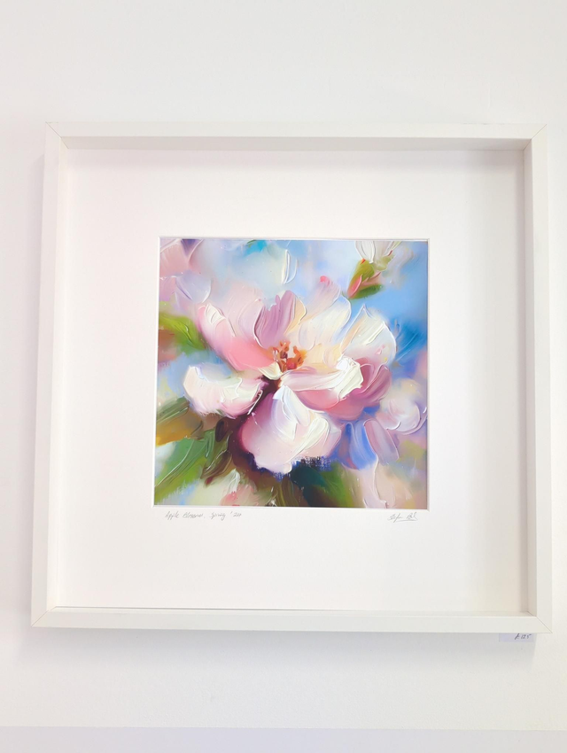 Apple Blossom art print, mounted and framed in large box frame, signed by artist Stefan Birch