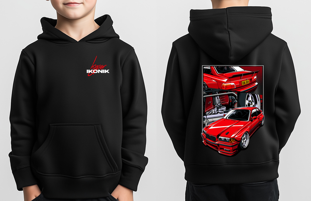 KIDS Premium Black Hoodie | BMW E36 - Red