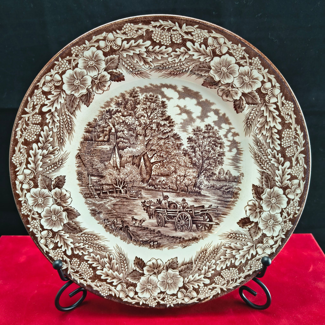 Churchill | Dinerbord Plat bord (diameter 24,0 | hoogte 3,0 cm) 'English country life' motief in Bruine kleur | Vintage