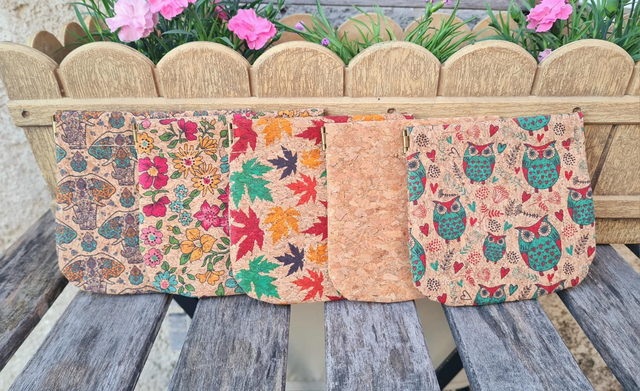 Grand fourre-tout en tissu de liège à pince (grand 11.5 x 12.5 cm) à choix