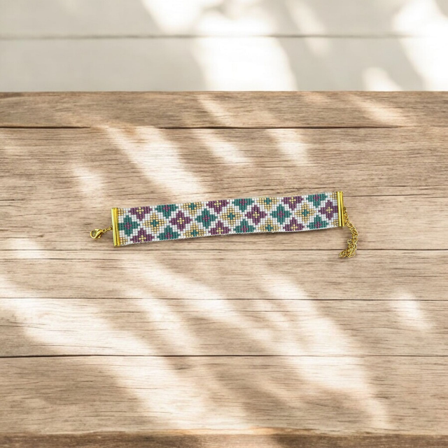 Bracelet large tons turquoise et violet