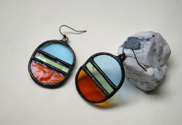 Boucles d'oreilles Tricolores ● Bleu, vert, orangé