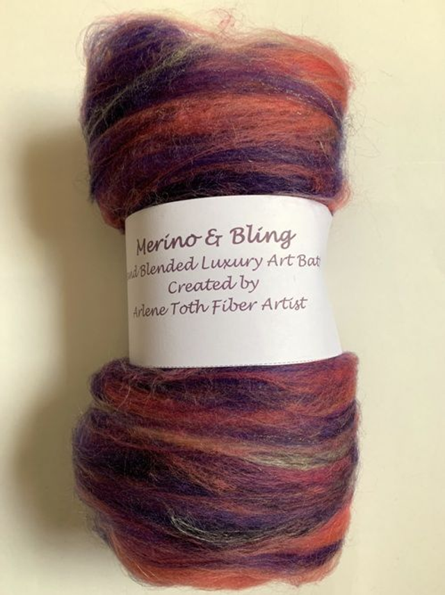 Merino &amp; Bling Luxury Art Batts for Spinning or Felting - Purple Sunset