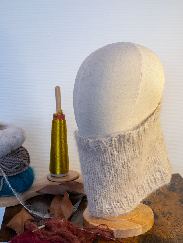 tour de cou - snood beige clair en laine alpaga, merinos et soie