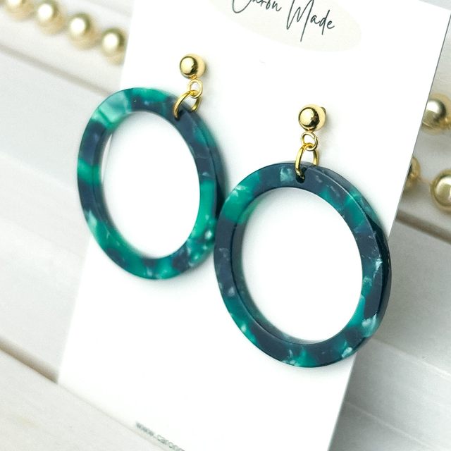 Green acrylic circle shape earrings