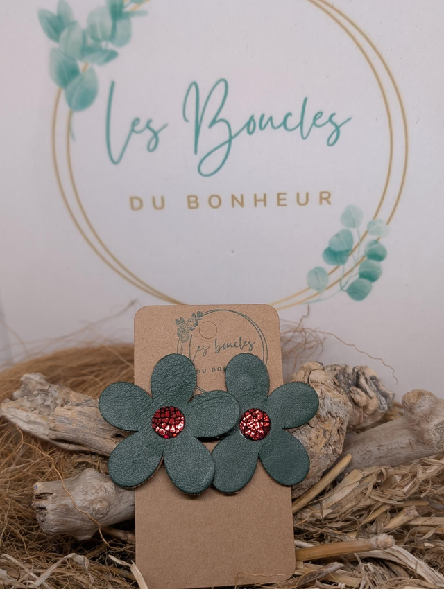 Boucles d&#039;oreilles Baby Marguerite vert rouge bm067