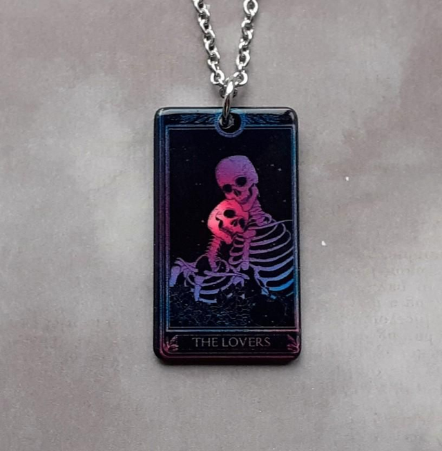 The Lovers Tarot Card Necklace (Pink and Blue)