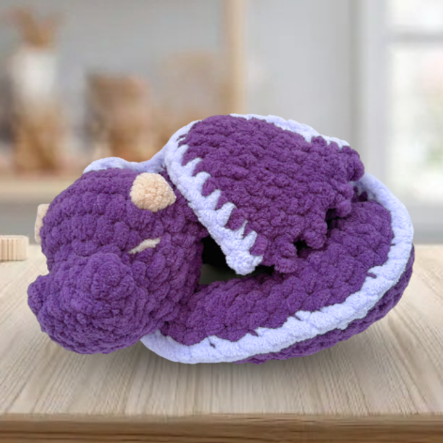 Crochet Plush Large Sleeping Dragon, Purple &amp; Lilac, Ukca tested