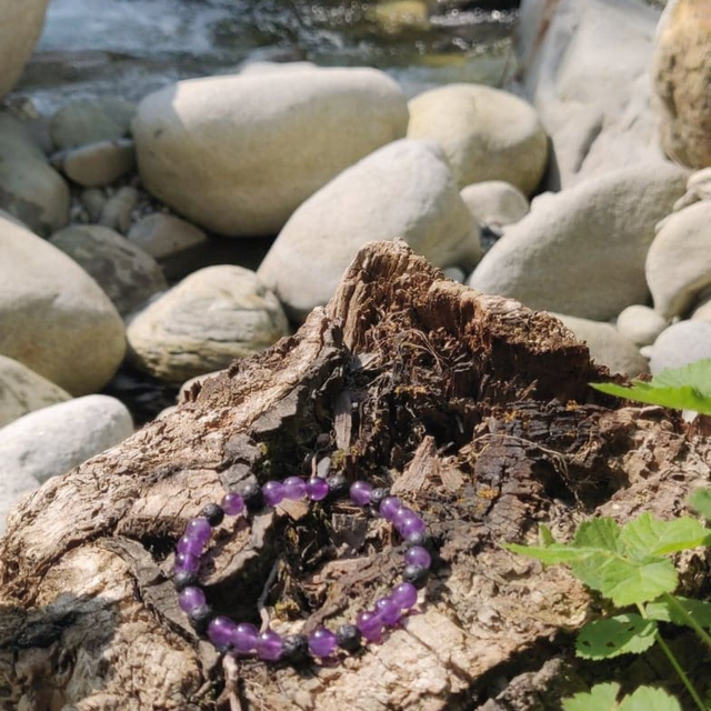  Améthyste &amp; Pierre De Lave Bracelet 6 mm