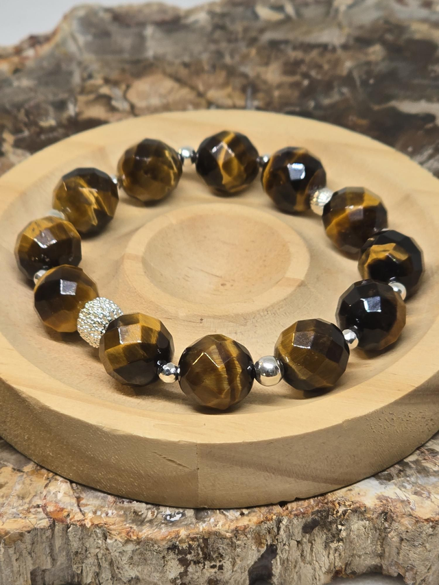 Bracelet Œil de tigre à facettes XL en 1,2 cm