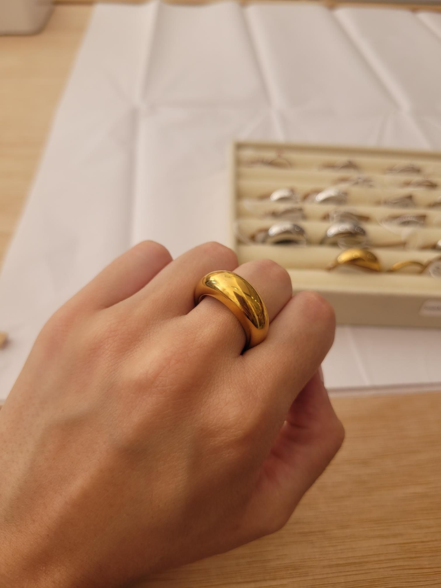 Gold stainless steel dome ring - Size Q - SL-085