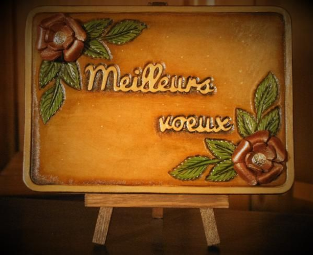 Carte en cuir Meilleurs voeux