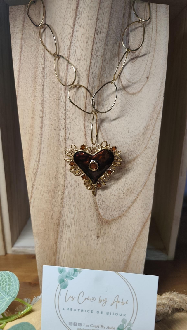 COLLIER ACIER INOXY GOLD/ COEUR GOLD/MARRON 0000525