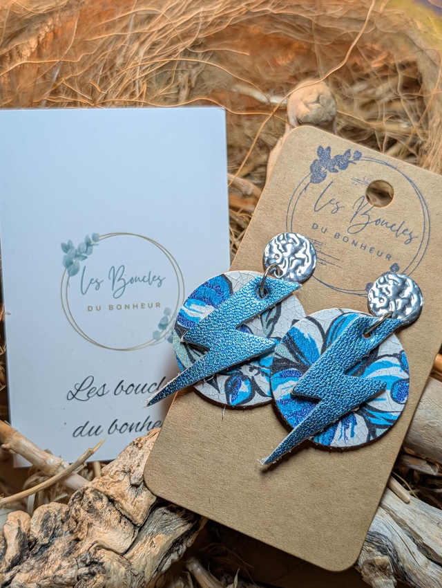 Boucles d'oreilles Queen bleu fleurie qu004