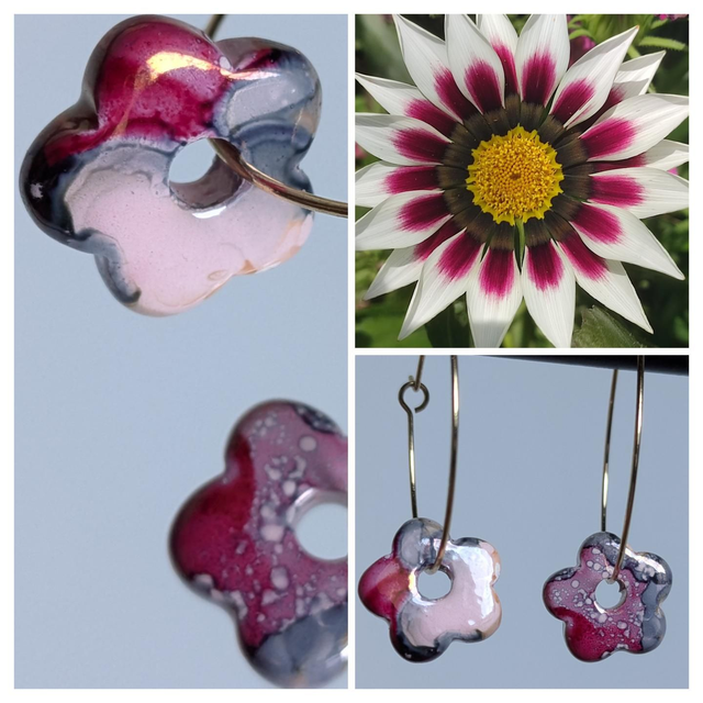 Créoles céramique aux jolis reflets de rose, acier inoxydable doré -sans nickel pièce unique 