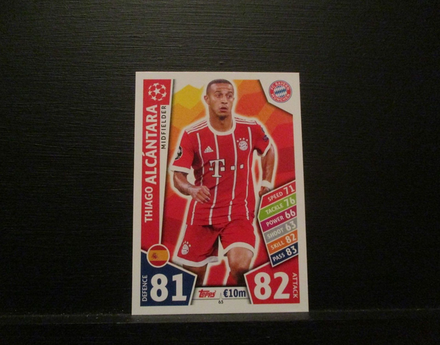 Thiago Alcantara - UEFA Champions League Match Attax 2017/18 Original Trading Card #63