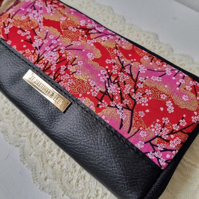 Portefeuille long zippé "Akina" rouge & simili cuir noir