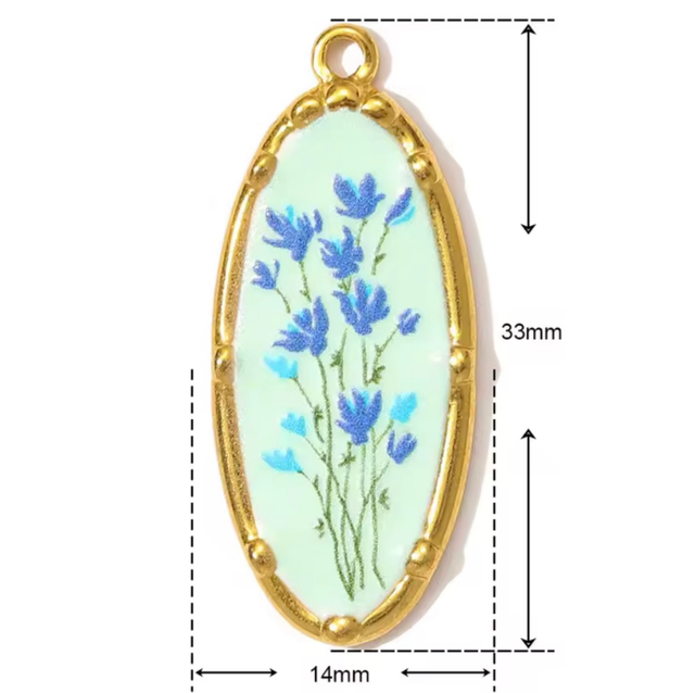 Charm cammeo ovale fiorì blu 