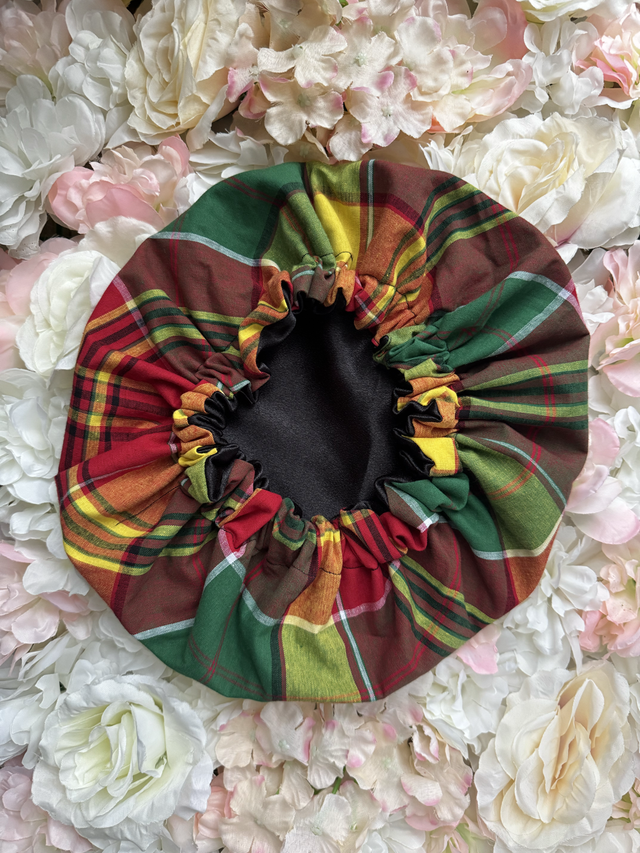 Bonnet Madras 100% Coton avec intérieur Satin - Fait main