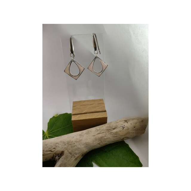 Boucles d&#039;oreilles faux quartz rose losange 