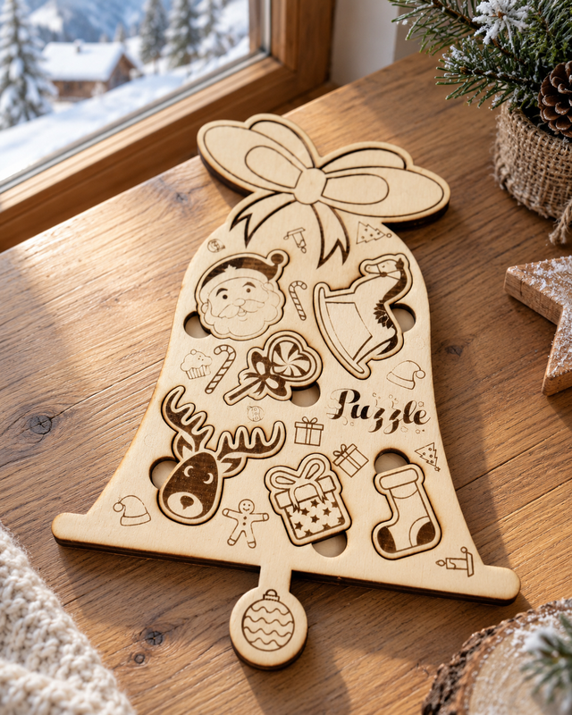 Puzzle natalizio a campana in legno – gioco per le feste