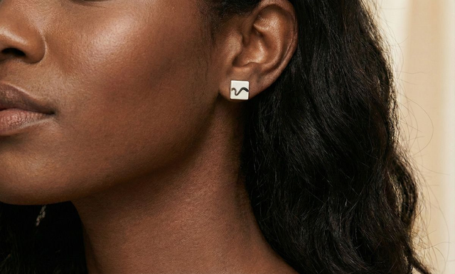 Ink Wave Square Ceramic Studs Earrings
