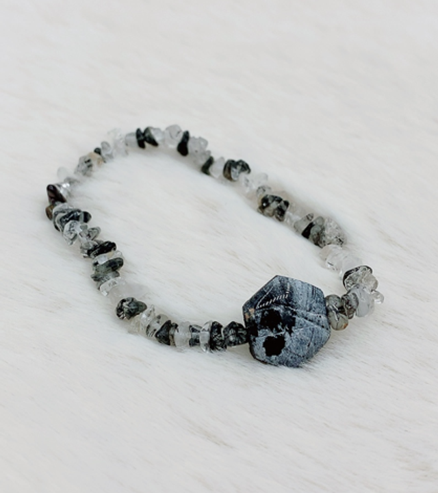 Bracelet "Eclat naturelle" et Quartz Rutile Noir
