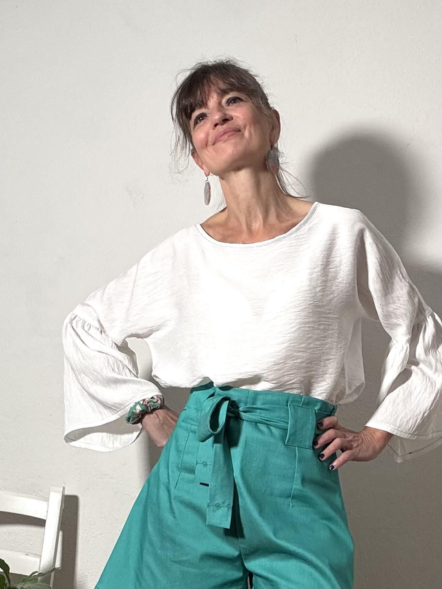 Top  Folk viscose uni blanc