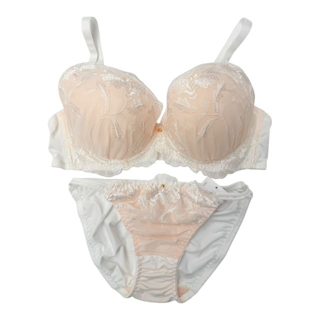 nude and white floral Japanese Bra + Underwear Set UK 36D 