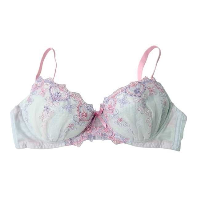 Blue + purple heart embroidered Japanese Bra UK 32B 