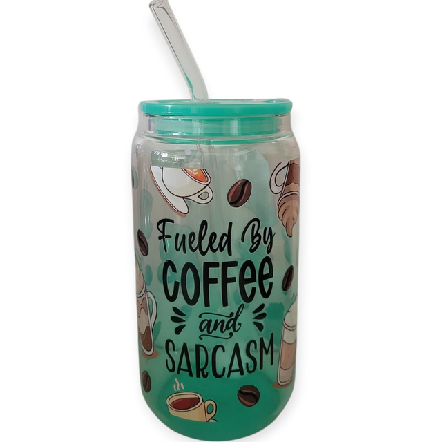 Gourde avec paille en verre cofee