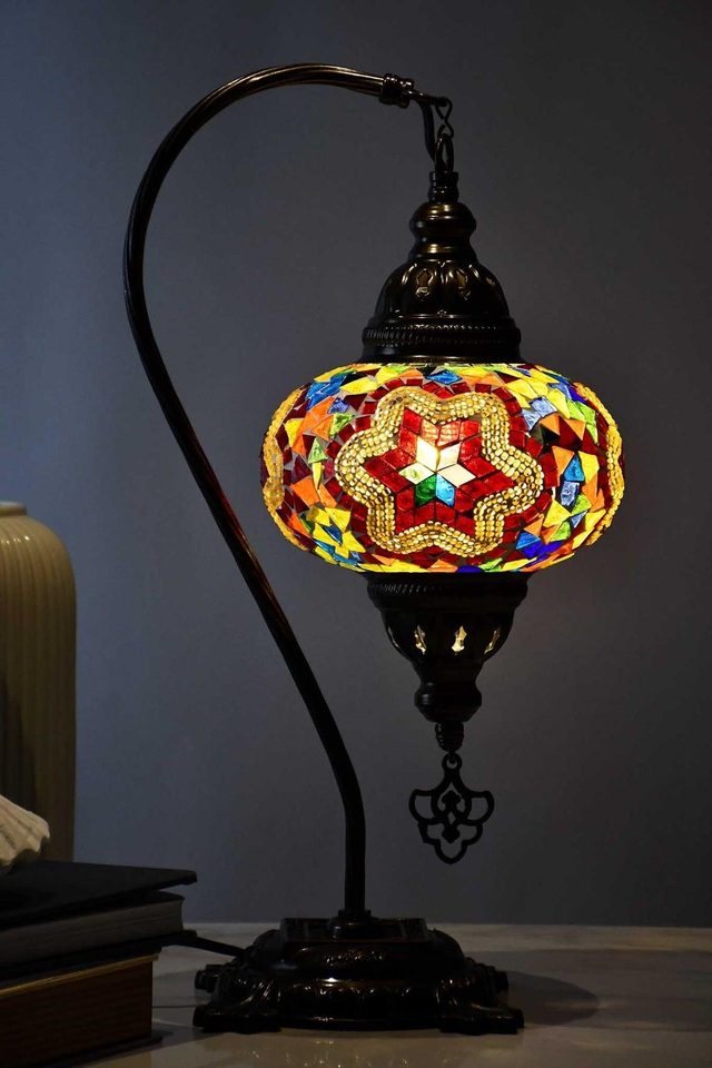 Large Mosaic Swanneck Table Lamp