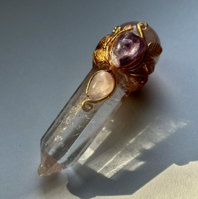Handmade Crystal Wand : Amethyst x Rose Quartz x Clear Quartz