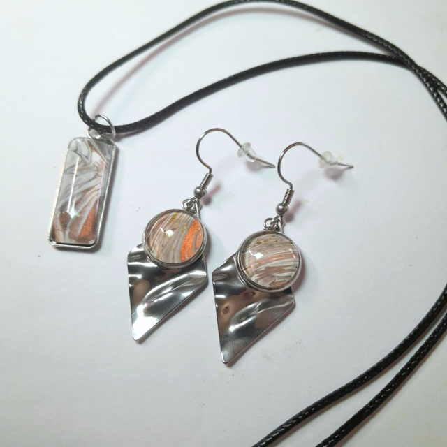 ECLAT CUIVRE - Parure - Collier pendentif &amp; Boucles d'oreilles