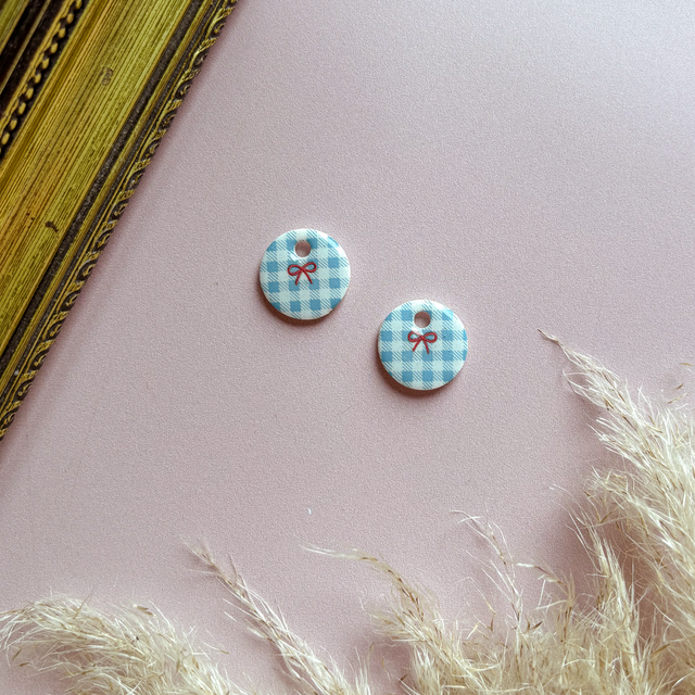 Rond - vichy bleu &amp; noeud rouge