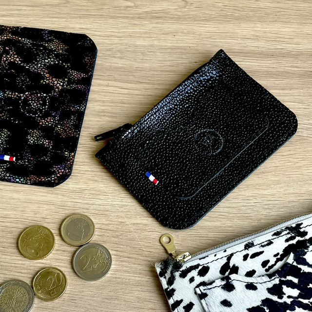 Porte cartes / porte monnaie Noir texture galucha