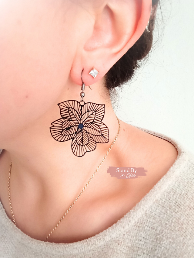 Boucles d'oreilles fantaisie filigrane rose noire