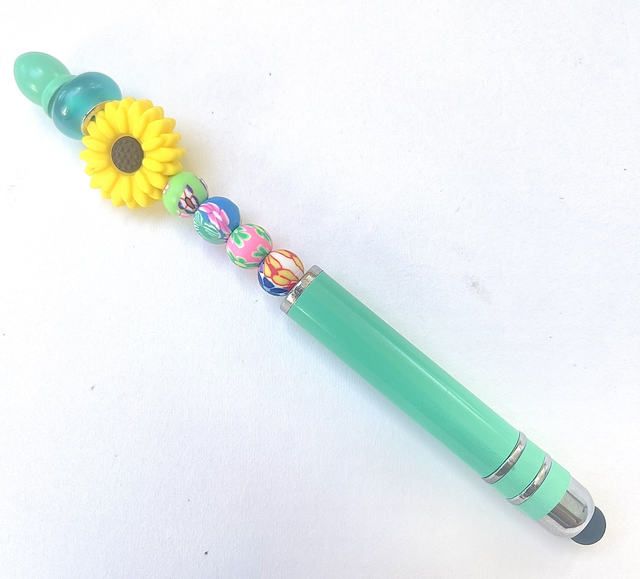 S17 - Stylo à perle et fleur jaune vif