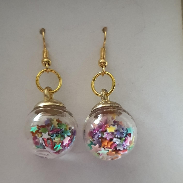 Rainbow coloured Christmas bauble dangly earrings 