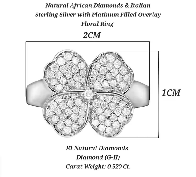 Natural African Diamonds & Platinum Filled Clover Ring.