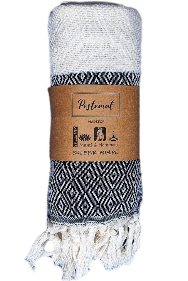 ELMAS PESTEMAL 175x90 Turecki Ręcznik na Plażę do Sauny jako Pareo CZARNY