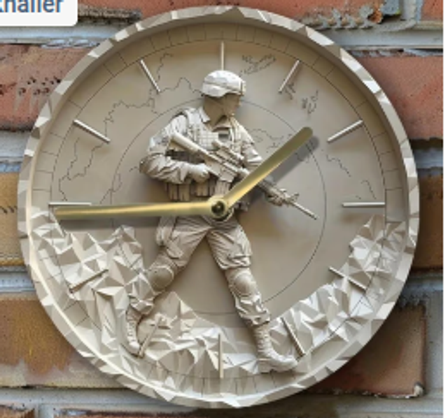 Vintage metalen klok soldaat (20cm diameter) Nieuw.