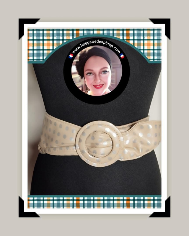 Ceinture réglable beige polka argent 