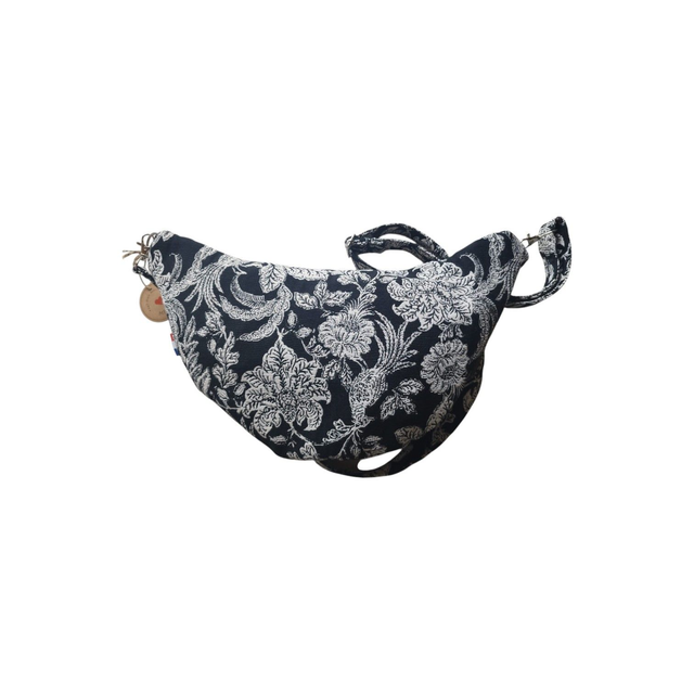 Sac banane en tissu jacquard noir motifs blancs