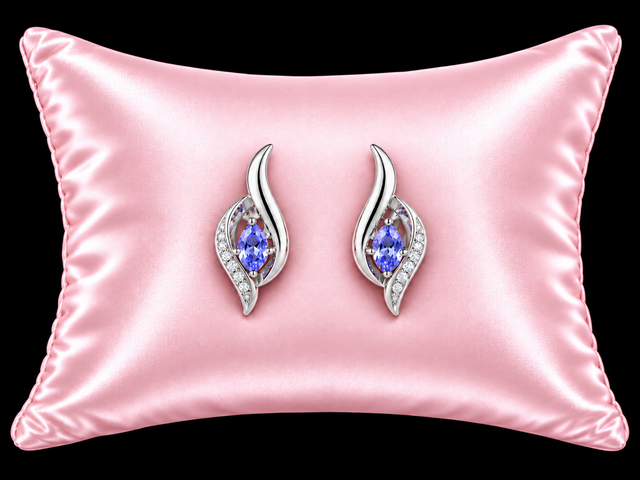 Tanzanite &amp; Diamond Sterling Silver Leaf Earrings