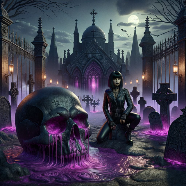 Goth Lady in a Purple Cemetery T-Shirt