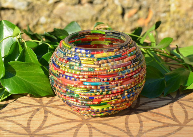 Photophore mosaïque rayures colorées